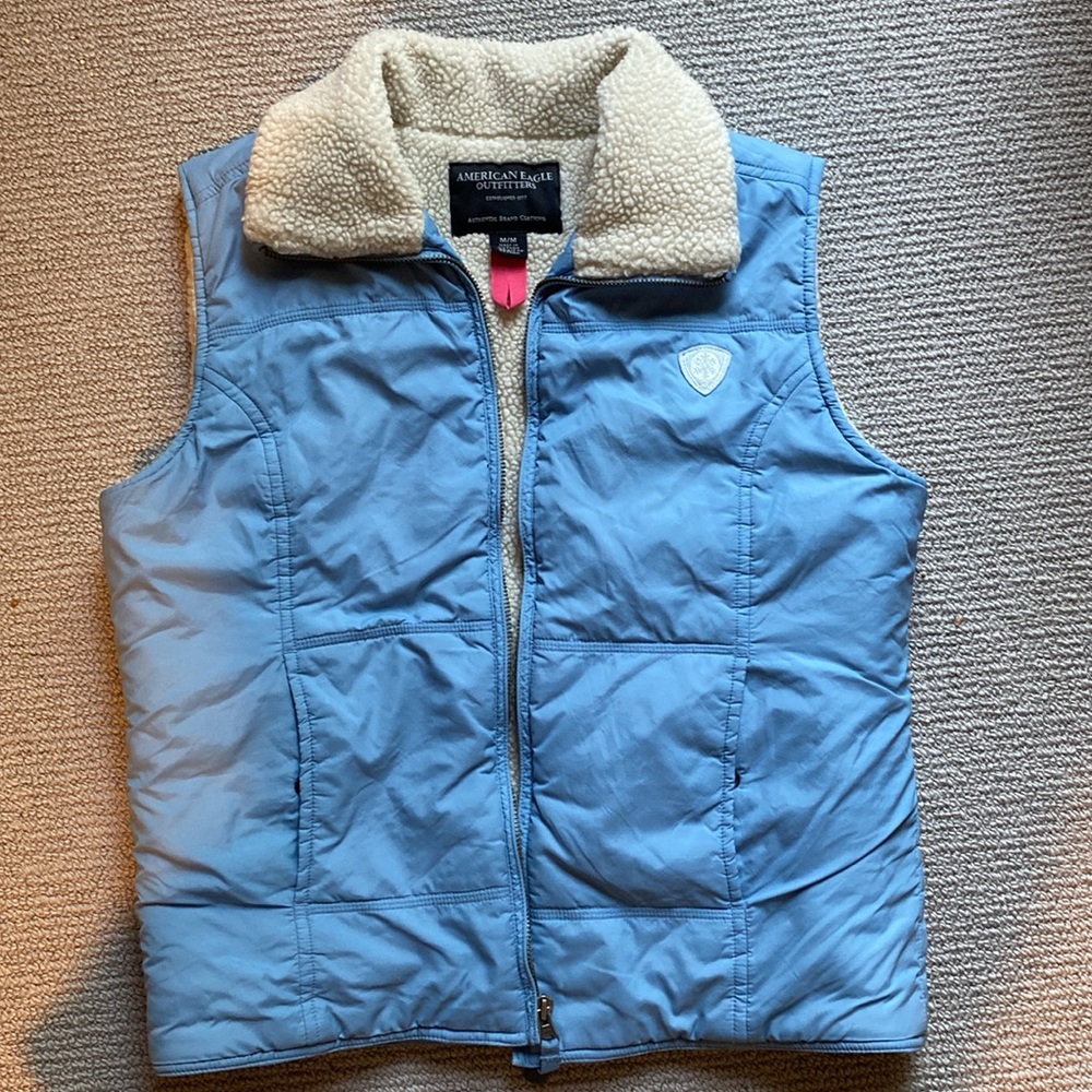 American outfitters blue Sherpa vest
